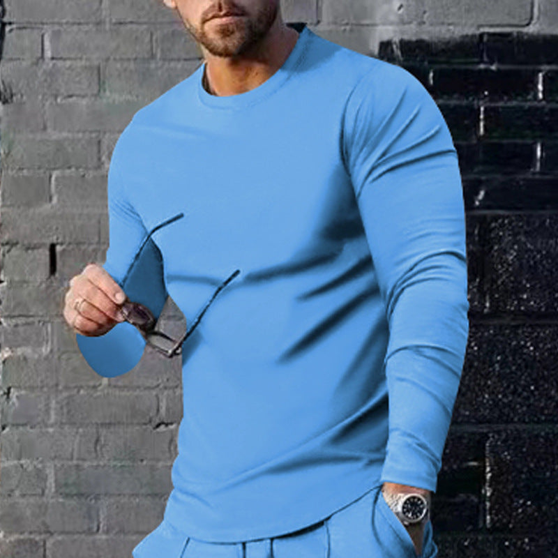Men's narrow cut long sleeve shirt with round neckline elastic cotton stretch and extended hem Mune Fashion