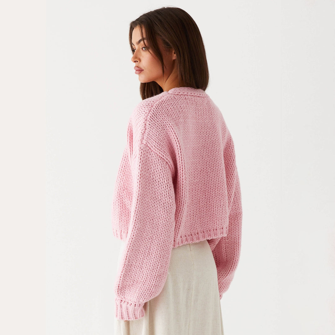 Women's Oversized Chunky Knit Cardigan with Shawl Collar and Ribbed Cuffs Mune Fashion