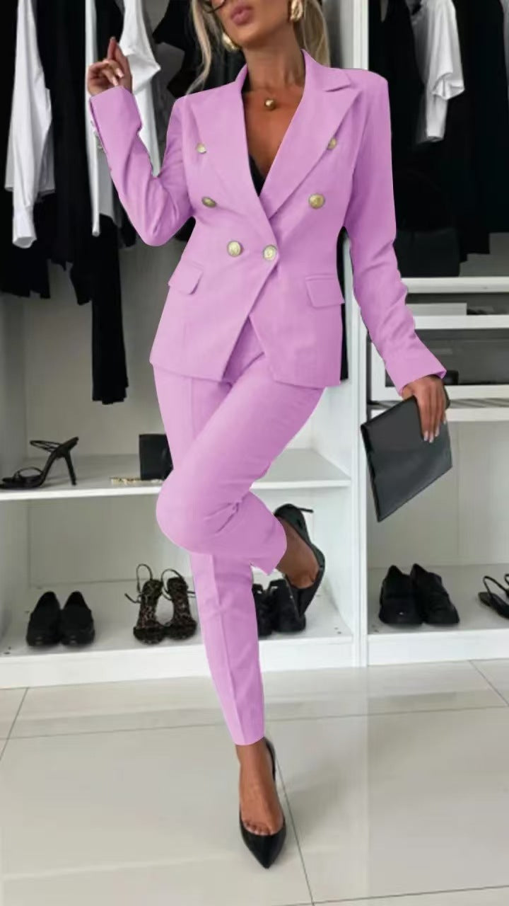 Women's double-breasted tailored pantsuit with slim pants Mune Fashion