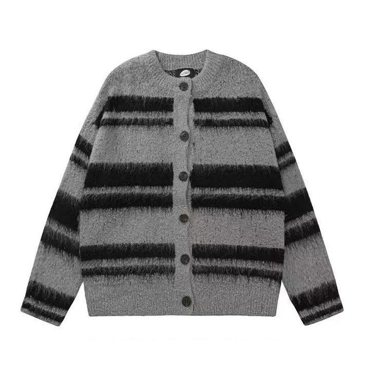 Women Cozy Knit Cardigan with Stripes Mune Fashion