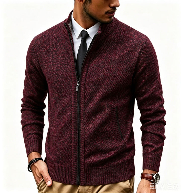 Men's structured knit cardigan with full zip and stand-up collar Mune Fashion