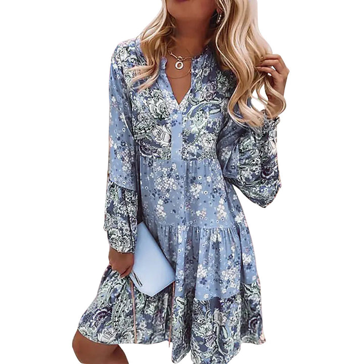 Women nan floral Boho dress with V-neck and tiered skirt Mune Fashion