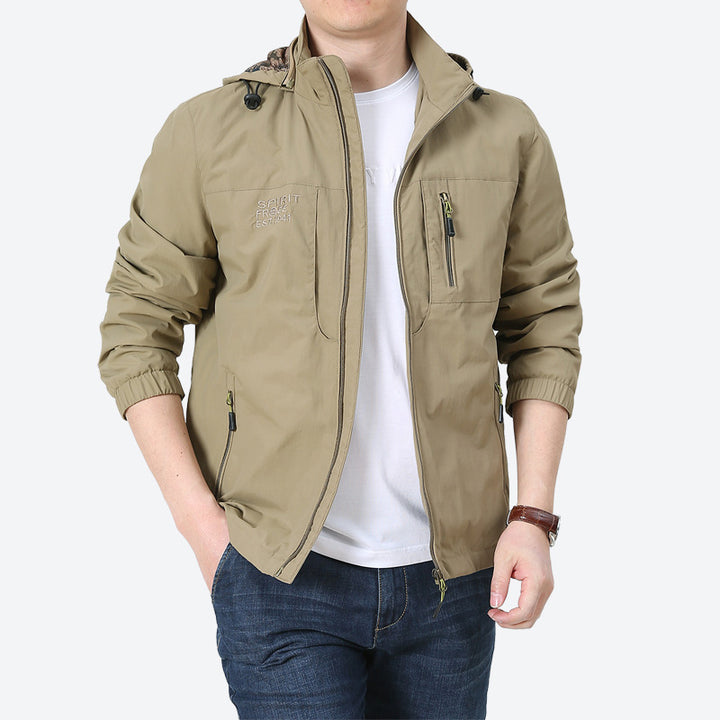 Men's Windproof Microfiber Utility Jacket with Hood and Multiple Zipper Pockets Mune Fashion