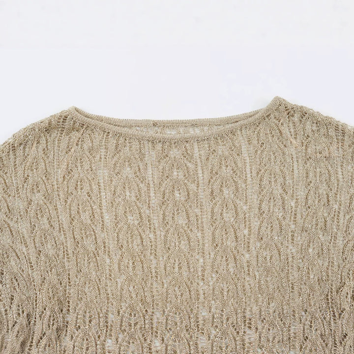 Women's Oversize Crochet Poncho with Wavy Edge and Drawstring Waist Mune Fashion