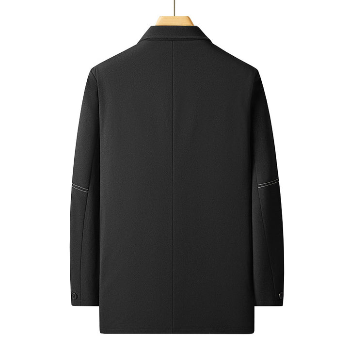 Men's Short Wool Blend Overcoat in Blazer Style with Contrasting Decorative Stitching Mune Fashion