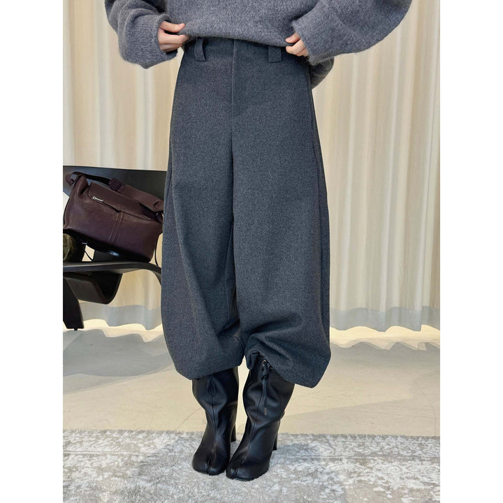 Women's high-waisted wool blend palazzo pants with wide leg and crease Mune Fashion