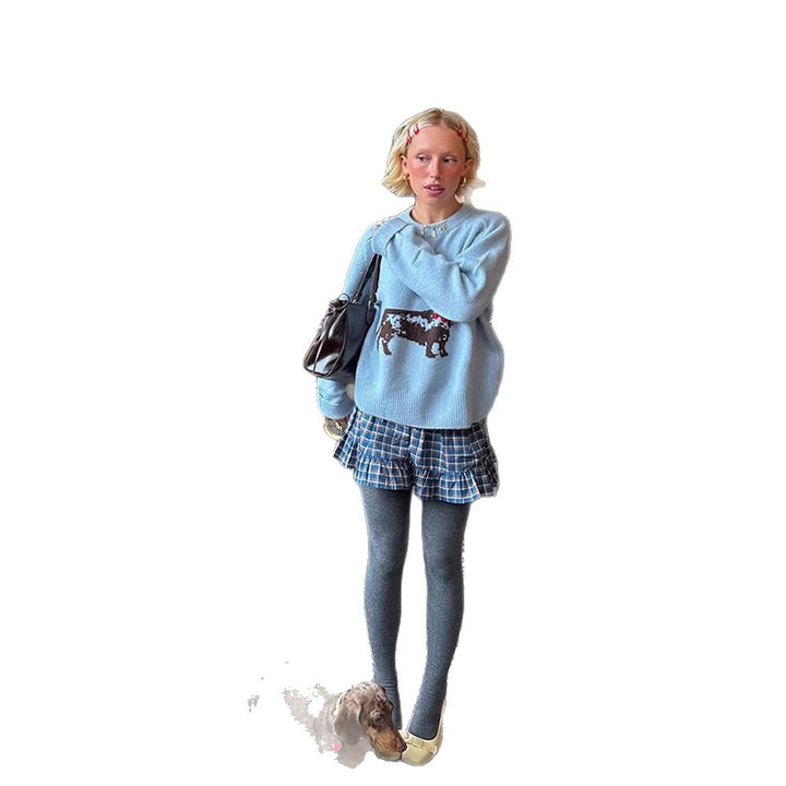 Women's knit sweater with dachshund intarsia and relaxed oversized fit Mune Fashion