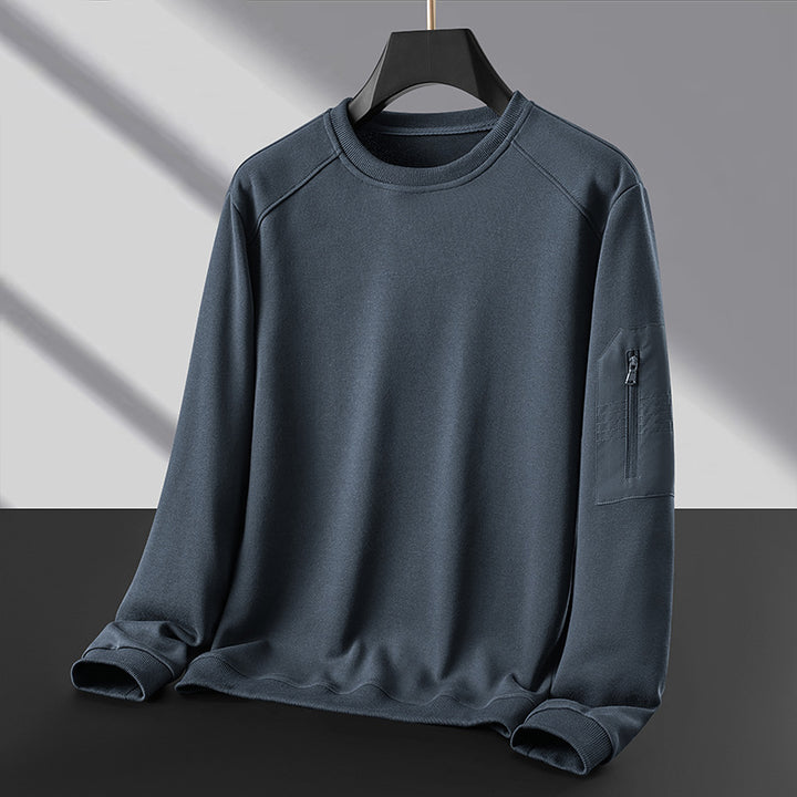 Men's Crew Neck Sweatshirt with Zip Arm Pocket and Functional Jersey Quality Mune Fashion