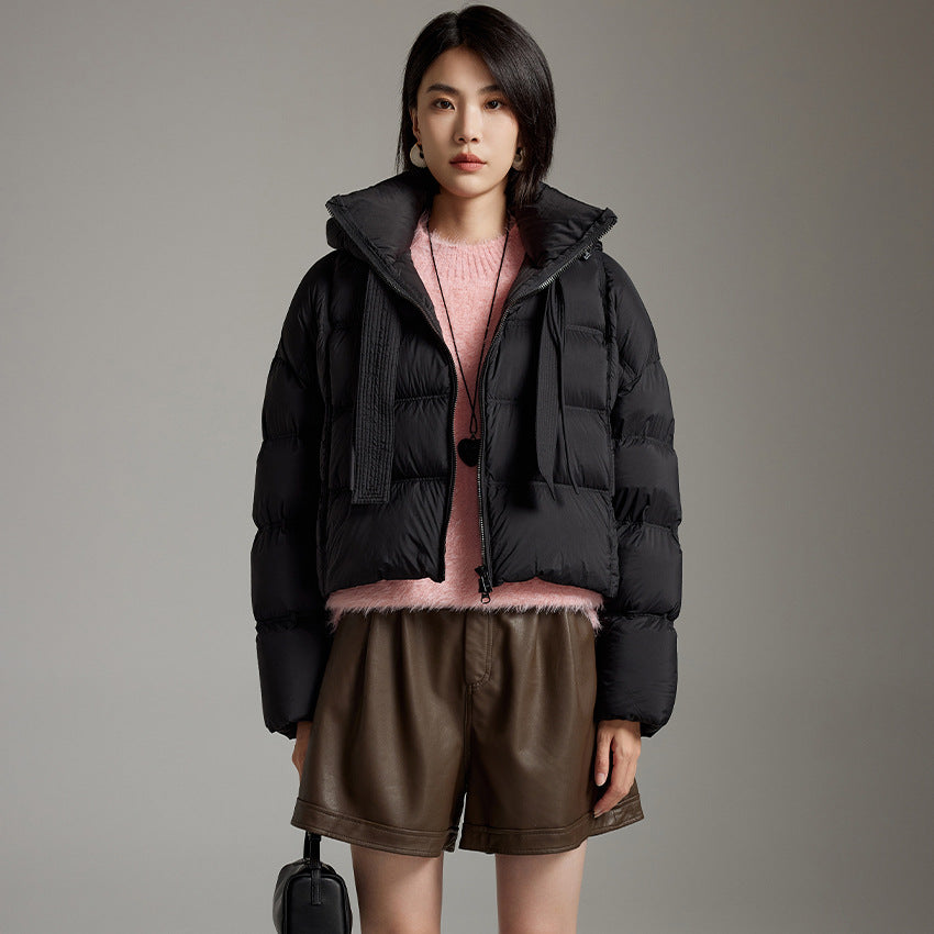 Women Short Cut Boxy Quilted Jacket with Voluminous Hood and Drawstring Mune Fashion