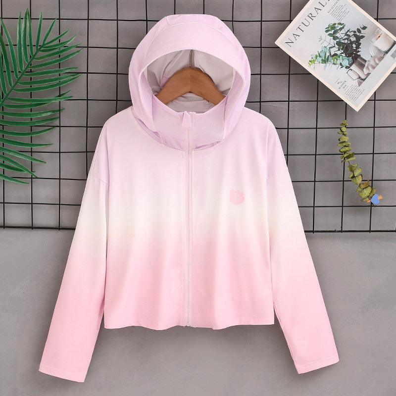 Women nan ultralight sun protection hoodie with ombre gradient and short cut Mune Fashion
