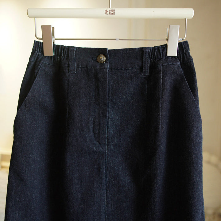 Ladies Jeans Midi Skirt with Elastic Waistband Mune Fashion