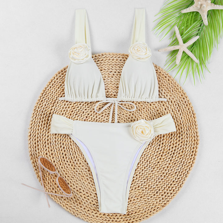 Women's Triangle Bikini with Floral Appliqués Mune Fashion
