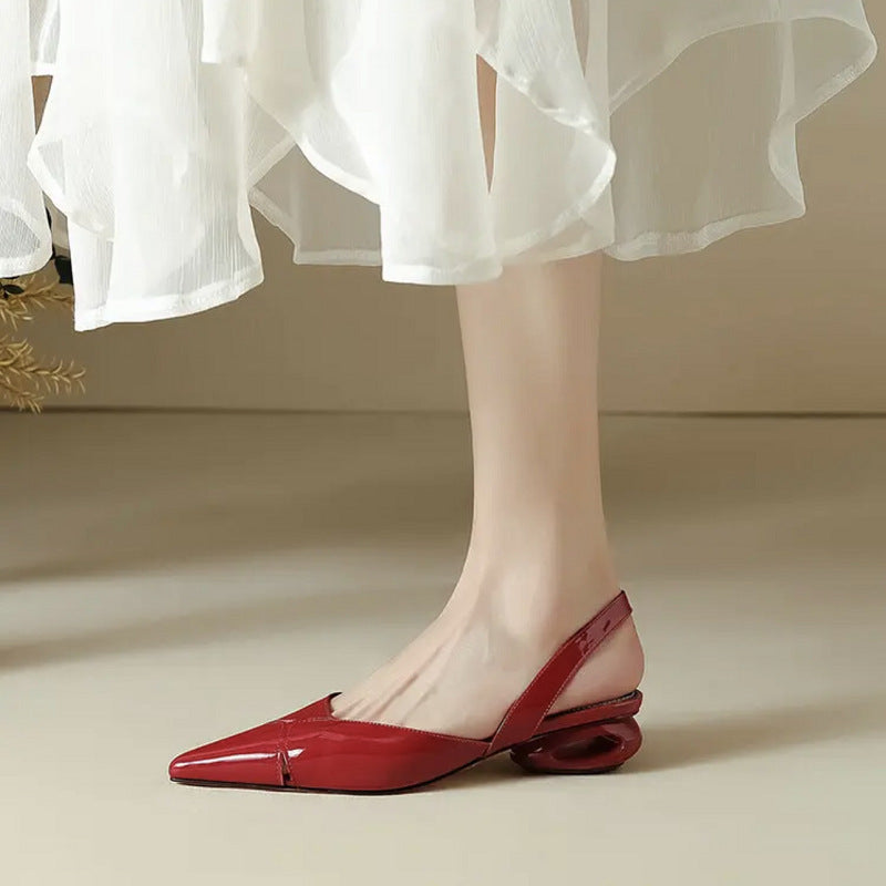 Women's slingback ballerina in patent leather with pointed toe and sculptural heel Mune Fashion