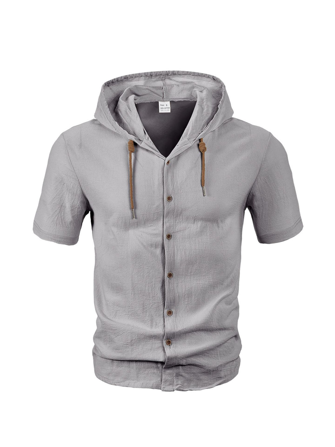 Men's short-sleeved hooded shirt with button placket, drawstring and linen look Mune Fashion