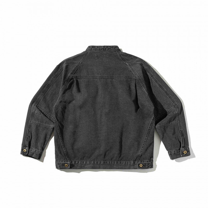 Unisex Boxige Denim Jacket in Worker Look with Stand Collar, Raglan Sleeves and Chest Welt Pocket Mune Fashion