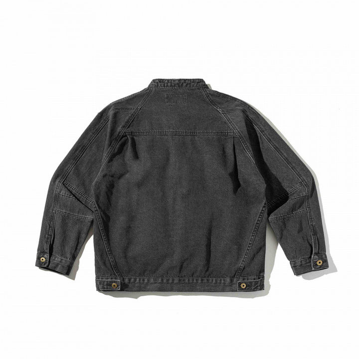 Unisex Boxige Denim Jacket in Worker Look with Stand Collar, Raglan Sleeves and Chest Welt Pocket Mune Fashion