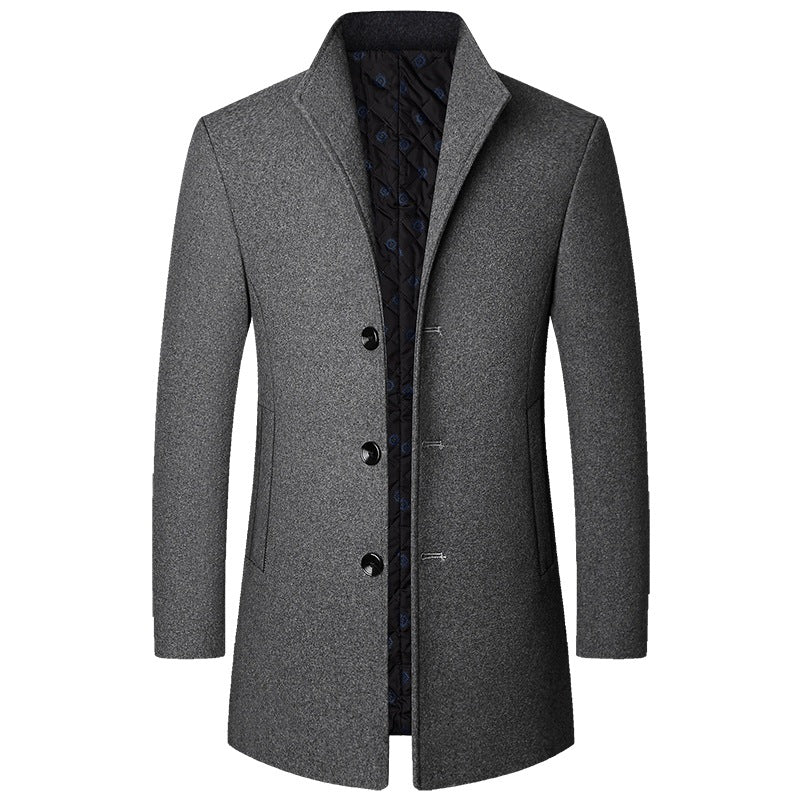 Men's elegant short coat made of wool blend with quilted lining and slim stand-up collar Mune Fashion