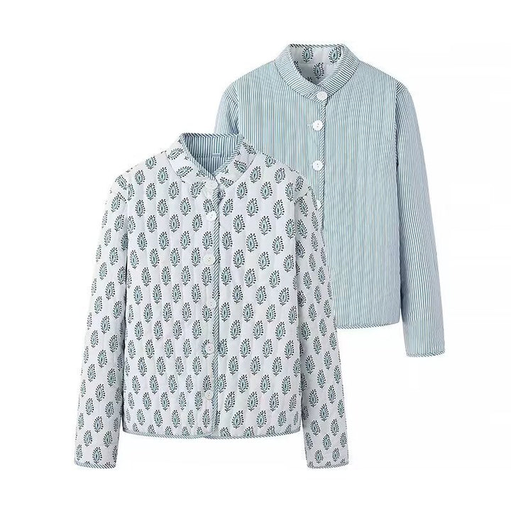 Ladies Lightweight Cotton Blouse with Standing Collar, Full Button Placket and Allover Print Mune Fashion