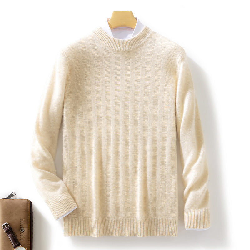 Men's fine knit pullover with a short stand-up collar, textured vertical ribbing, and slim fit Mune Fashion