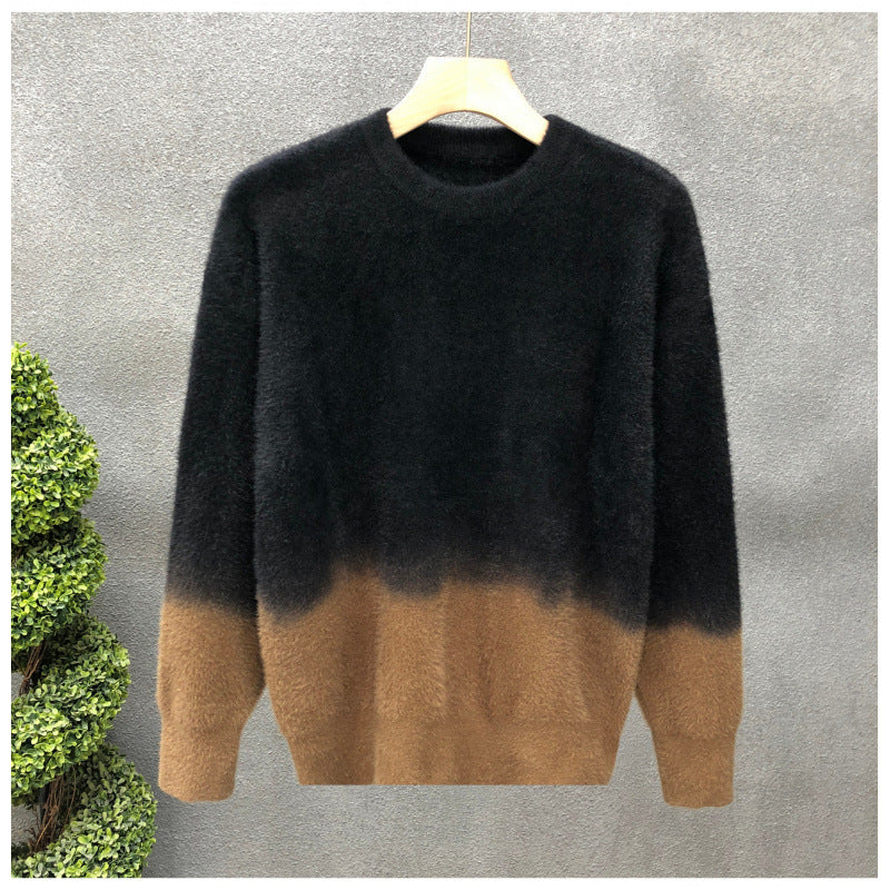 Men's Fluffy Gradient Pullover made of Mohair Mix with Round Neck and Straight Cut Mune Fashion