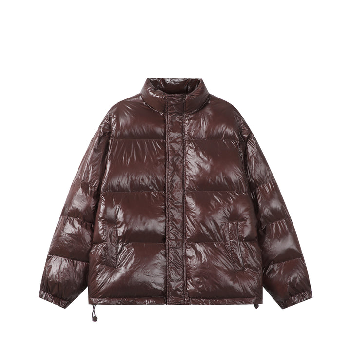 Unisex Shiny Boxy Quilted Oversized Puffer Jacket with High Stand-up Collar Mune Fashion