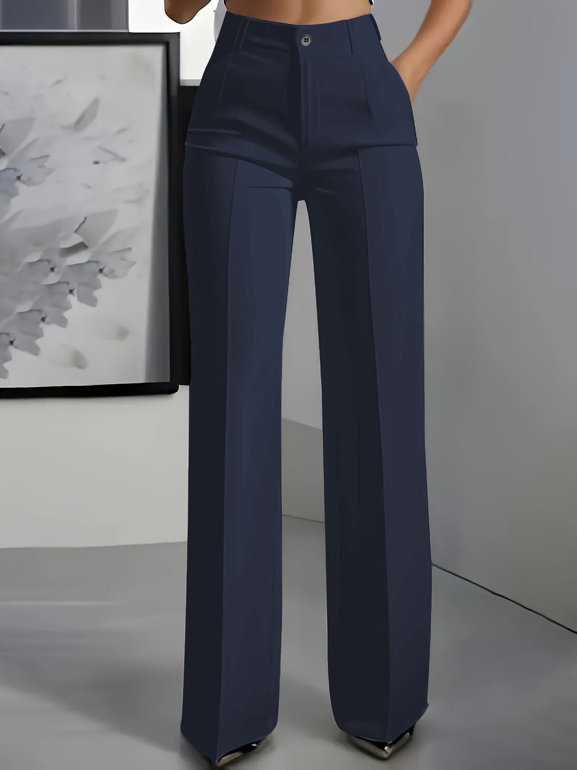 Women High-Waisted Palazzo Pants with Crease and Front Pockets Mune Fashion