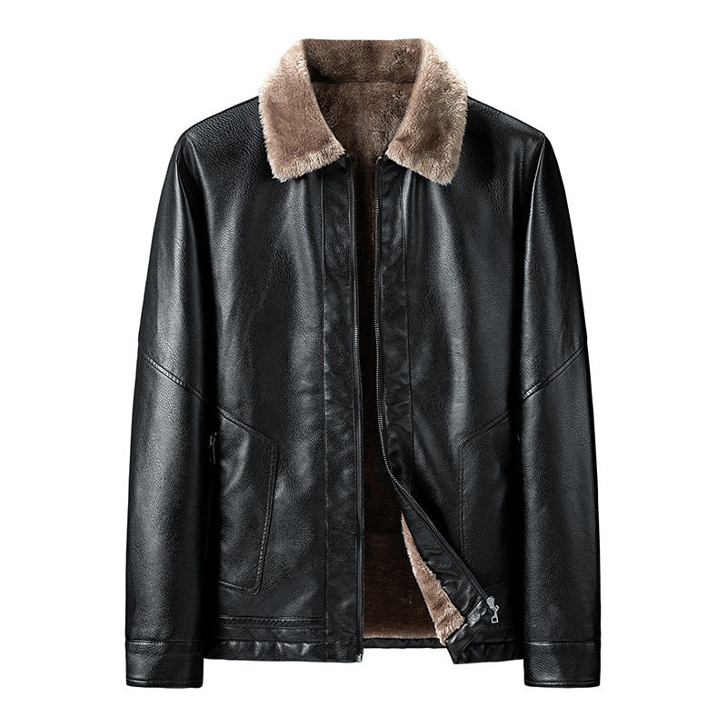 Men's Faux Leather Pilot Jacket with Teddy Collar and Zipper Mune Fashion