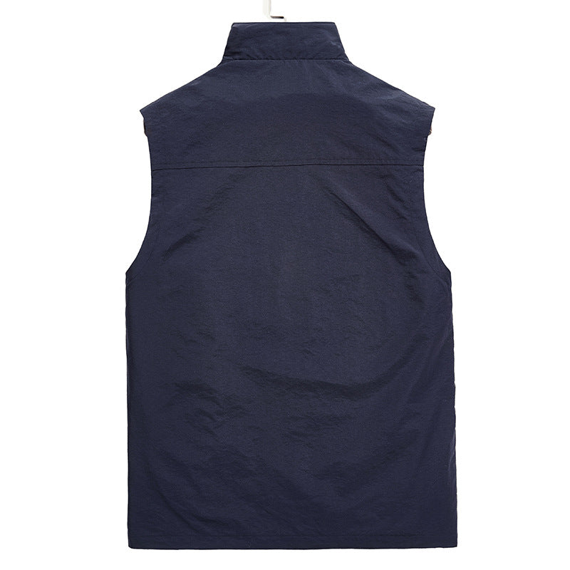 Men's Lightweight Breathable Outdoor Utility Vest with Stand-up Collar, Zipper Pockets, and Mesh Lining Mune Fashion