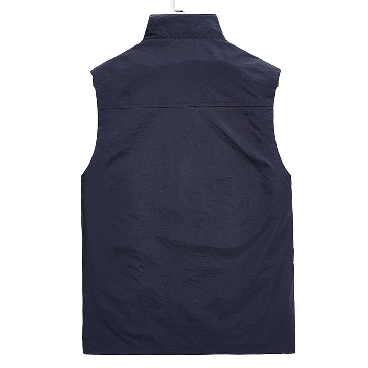 Men's Lightweight Breathable Outdoor Utility Vest with Stand-up Collar, Zipper Pockets, and Mesh Lining Mune Fashion