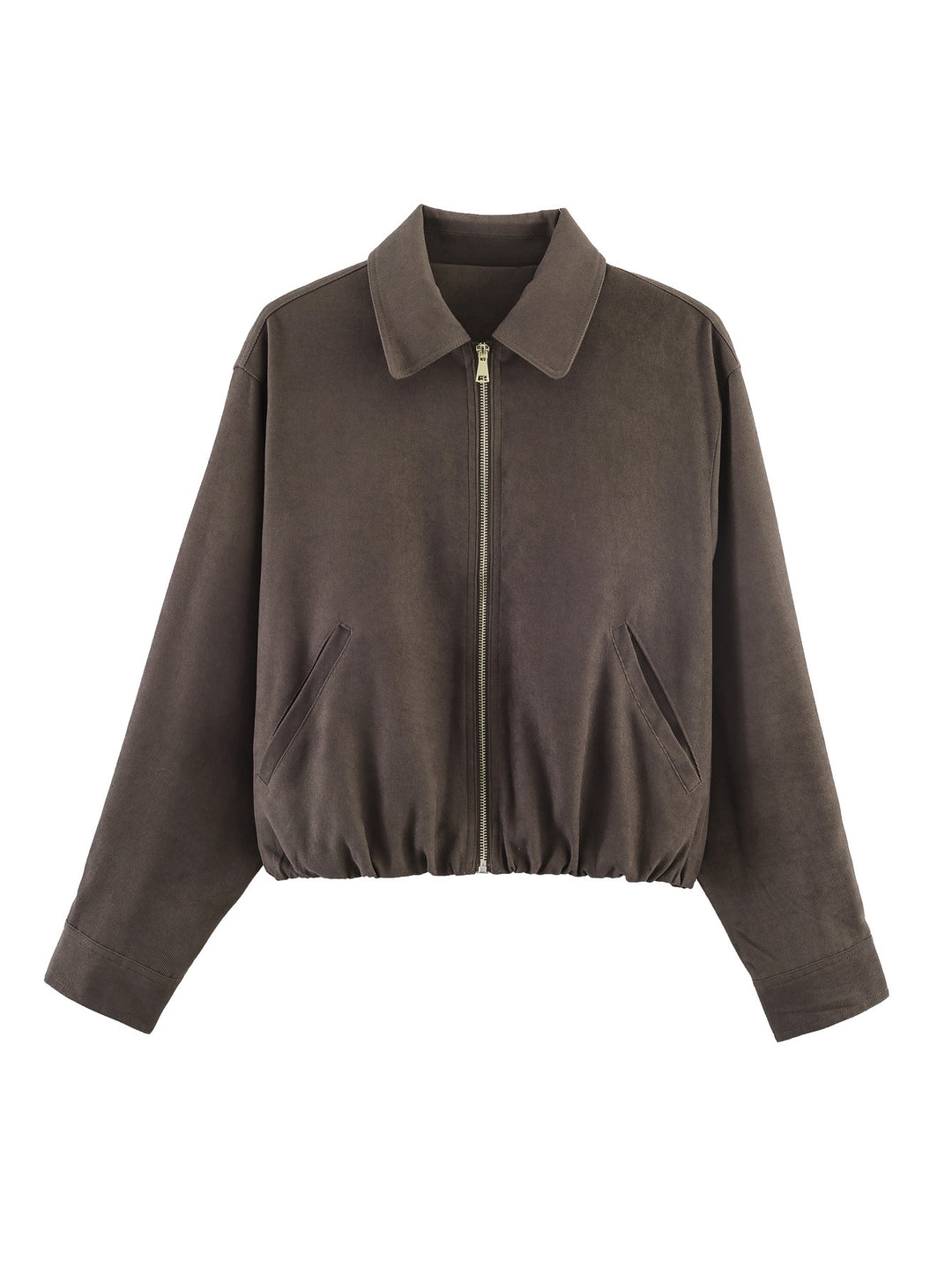 Women's short-cut velour bomber jacket with elastic waistband and full-length zipper Mune Fashion