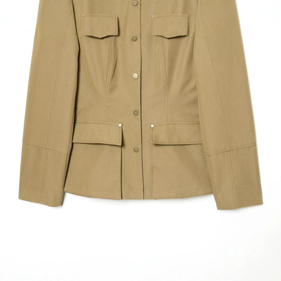 Women’s utility jacket with stand-up collar, flap pockets and shoulder epaulettes Mune Fashion