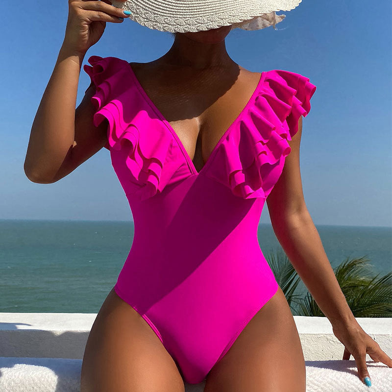 Women's one-piece swimsuit with fashionable ruffle details Mune Fashion
