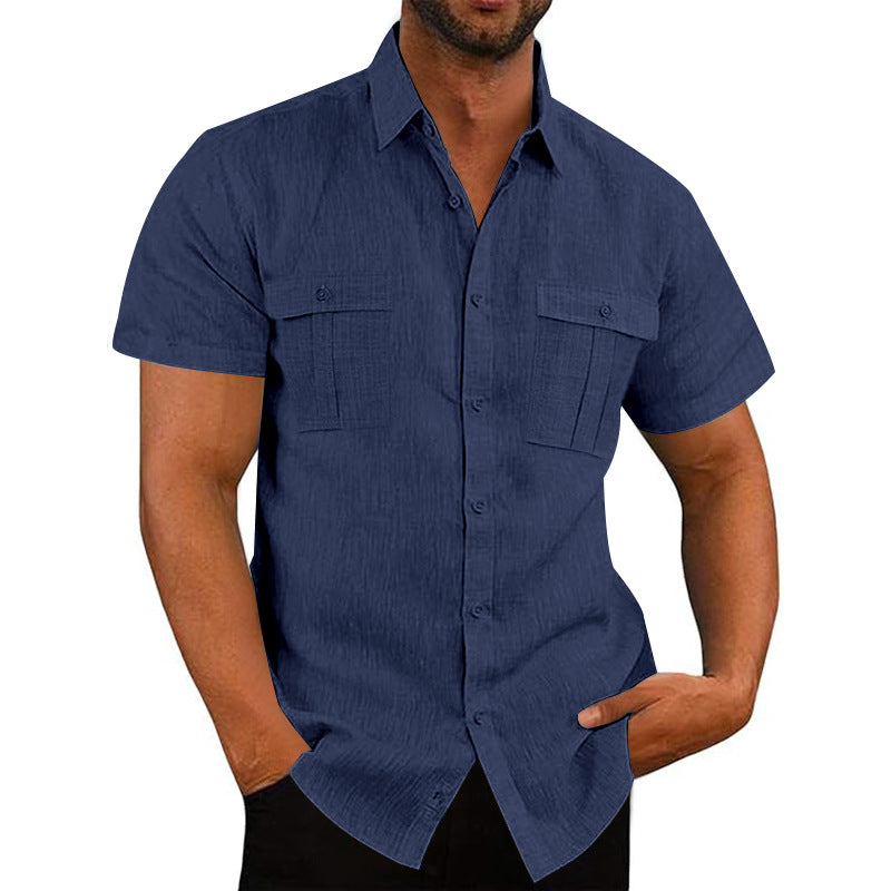 Men's Nan Lightweight Structured Short Sleeve Shirt with Chest Flaps and Full Button Placket Mune Fashion