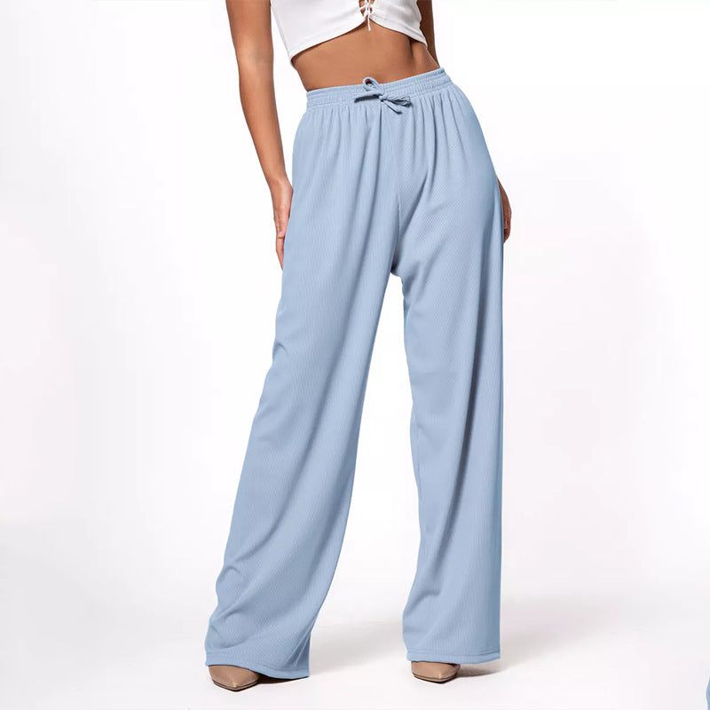 Ladies wide high-cut lounge pants with elastic waistband and drawstring Mune Fashion