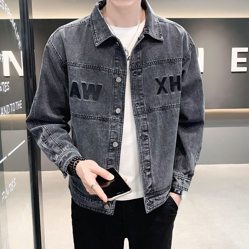 Men's Casual Denim Jacket with Fashionable Applications Mune Fashion