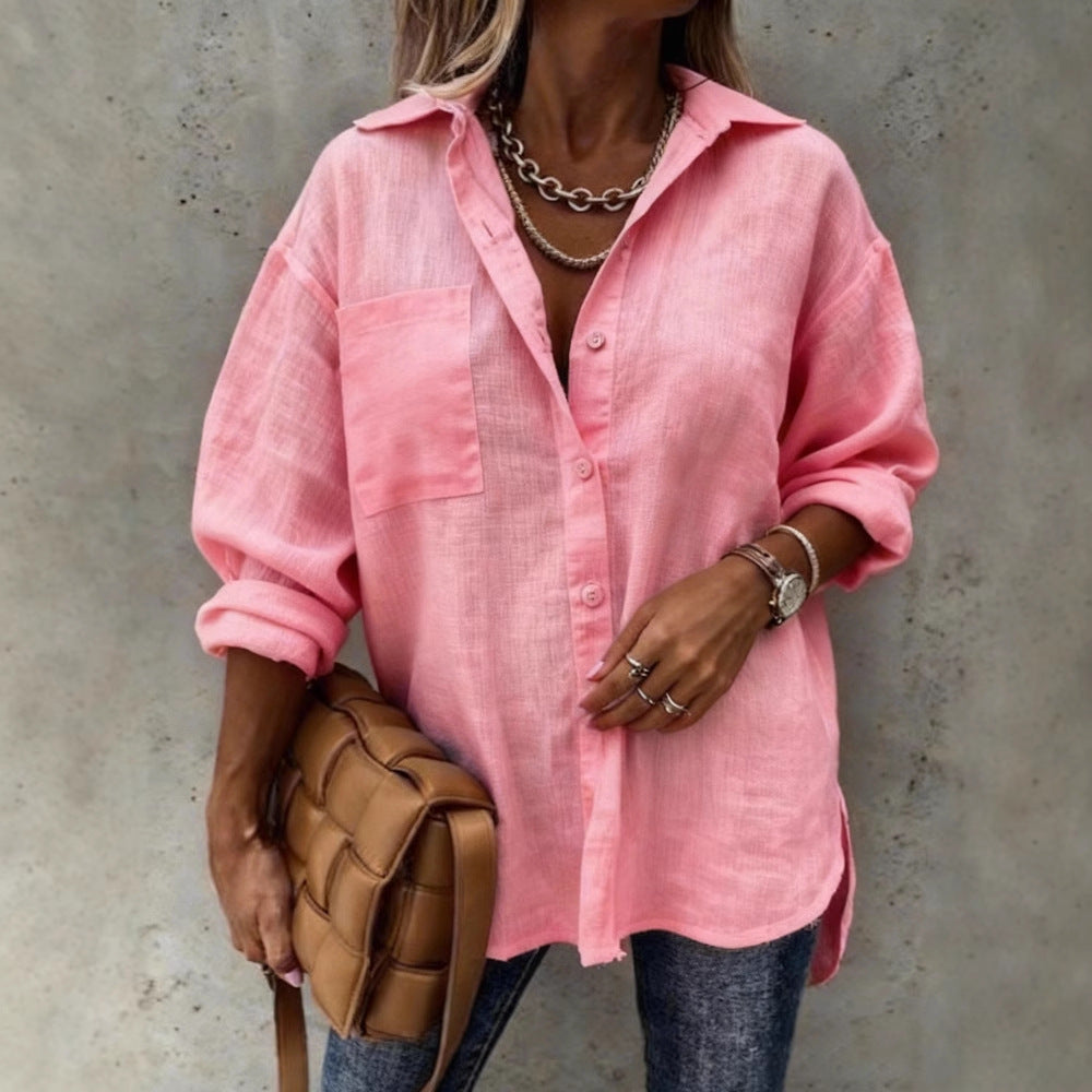 Women Light and Casual Blouse with Chest Pocket Mune Fashion