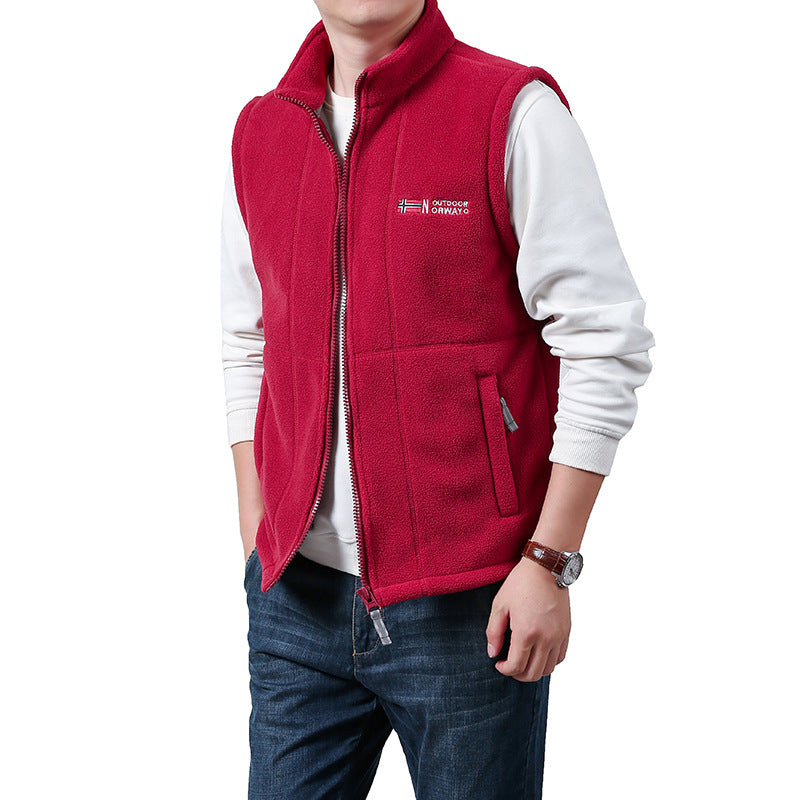 Men's Warm Fleece Outdoor Vest with Full Zip and Stand Collar Mune Fashion