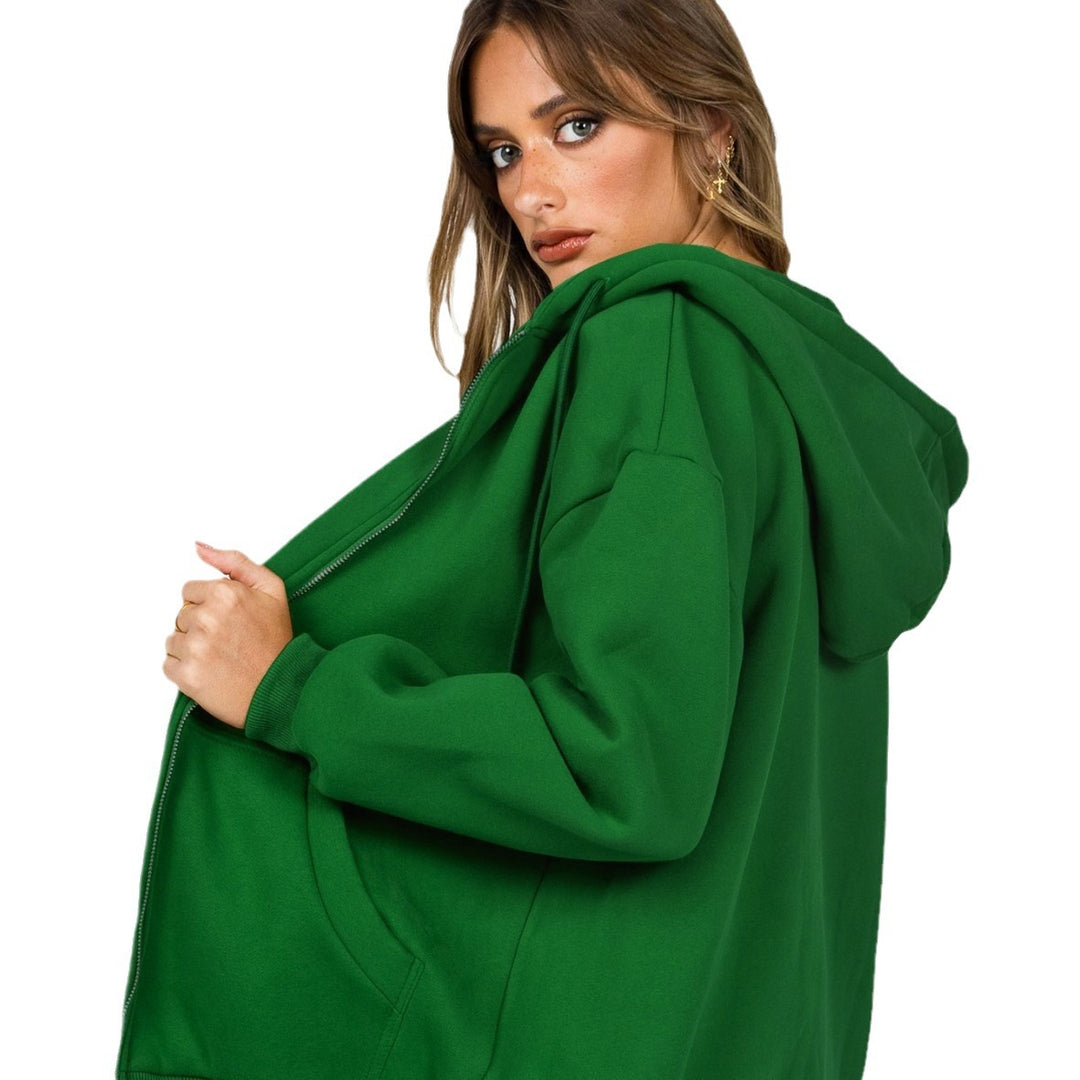 Women's casual zip hoodie jacket in boxy cut with dropped shoulders, hidden drawstring, and large kangaroo pockets Mune Fashion