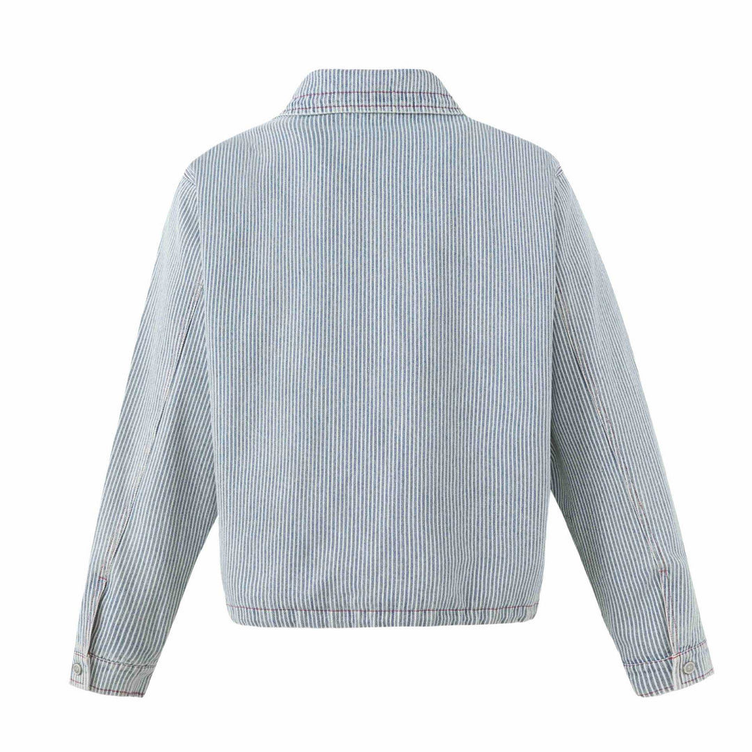Unisex Short Striped Denim Blouson Jacket with Decorative Cords Mune Fashion