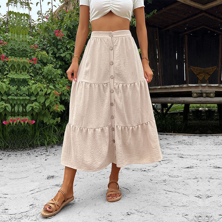 Women's tiered midi skirt with full button placket and high waistband Mune Fashion