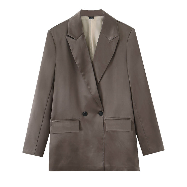Women's Oversized Double-Breasted Blazer in Satin Faux Leather Look Mune Fashion