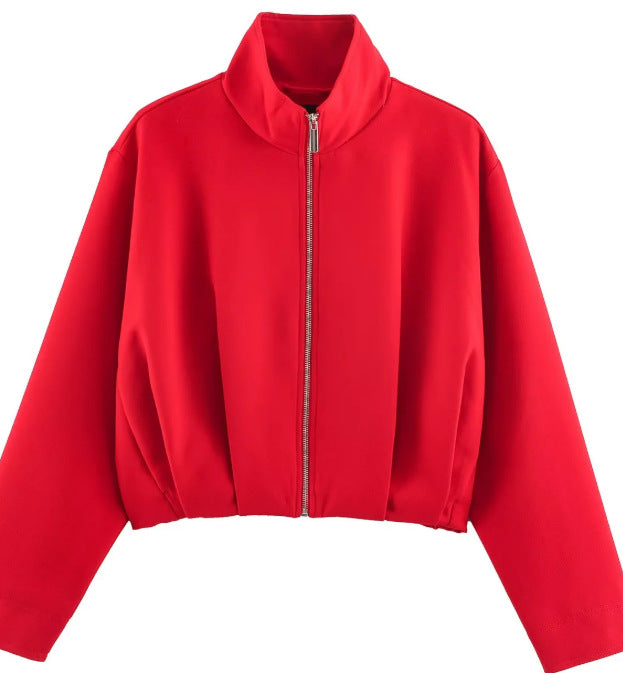 Women’s short-cut boxy blouson with high stand-up collar and dropped shoulders Mune Fashion