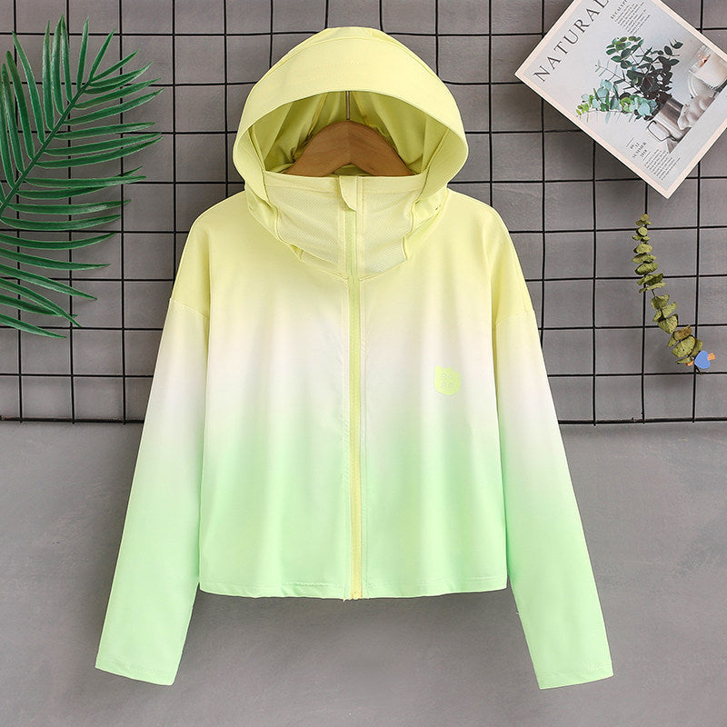 Women nan ultralight sun protection hoodie with ombre gradient and short cut Mune Fashion