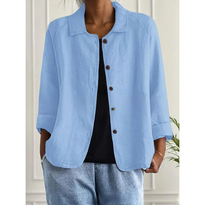 Women's lightweight linen-look blouse with a loose fit, 3/4 sleeves and button placket Mune Fashion