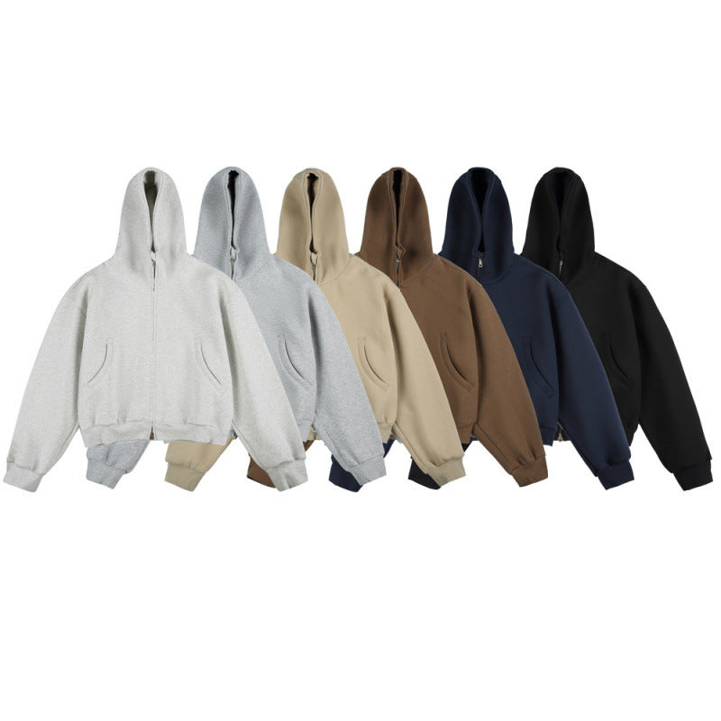 [Unisex] Short Boxy Hoodie with Continuous Zipper and Inserted Side Pockets Mune Fashion