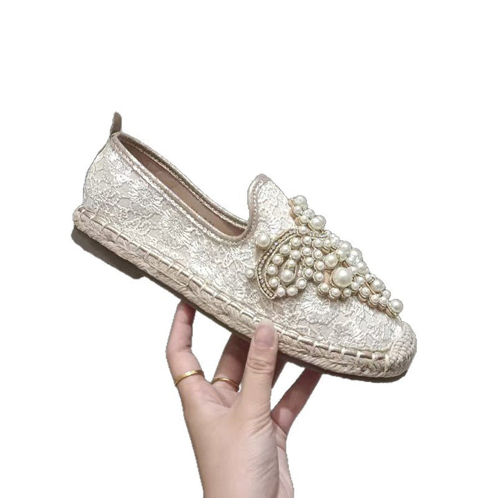 Women's embroidered espadrilles with hand-decorated pearl appliqués Mune Fashion
