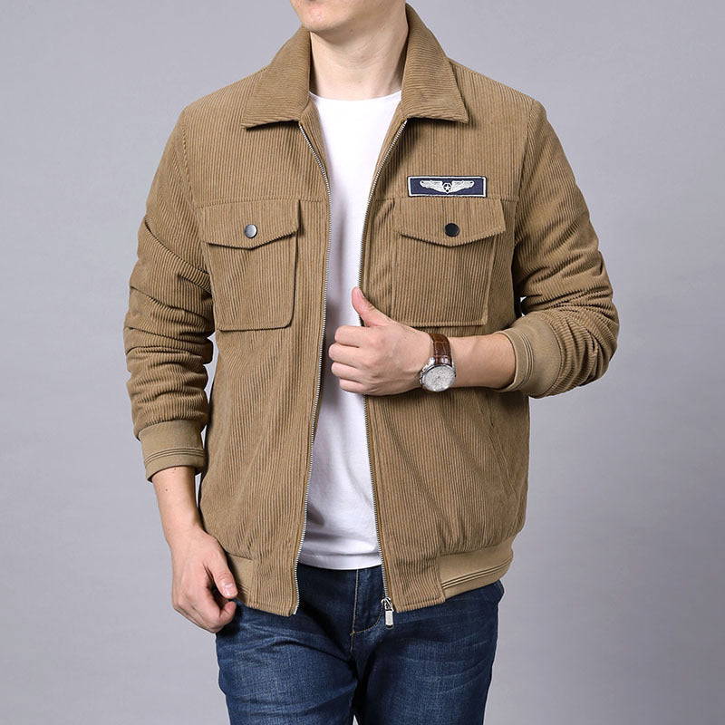 Men's cord jacket in trucker-bomber mix with chest flap pockets Mune Fashion