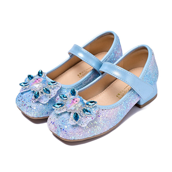 Girls Mary Jane Glitter Ballet Flats with Flower Decoration Mune Fashion