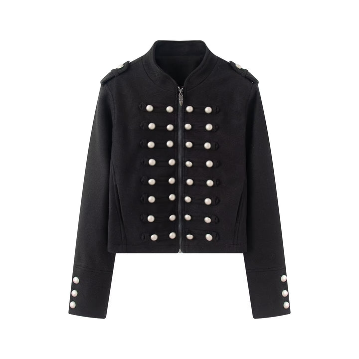 Women's short military-inspired jacket with decorative button plackets Mune Fashion
