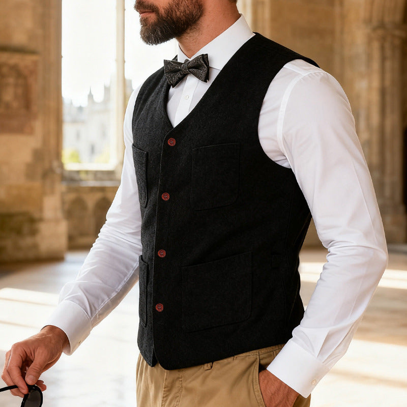 Men's wool vest with V-neck and patch pockets Mune Fashion